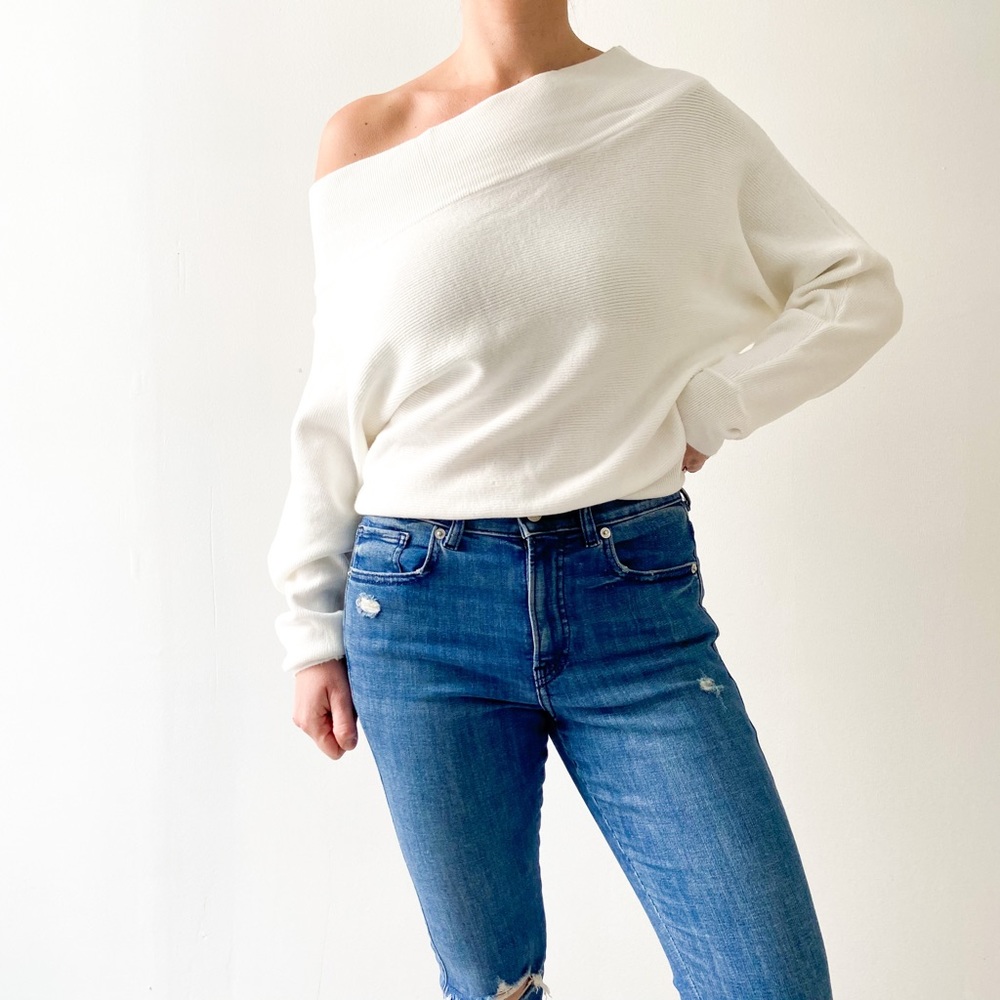 White off the shoulder sweater